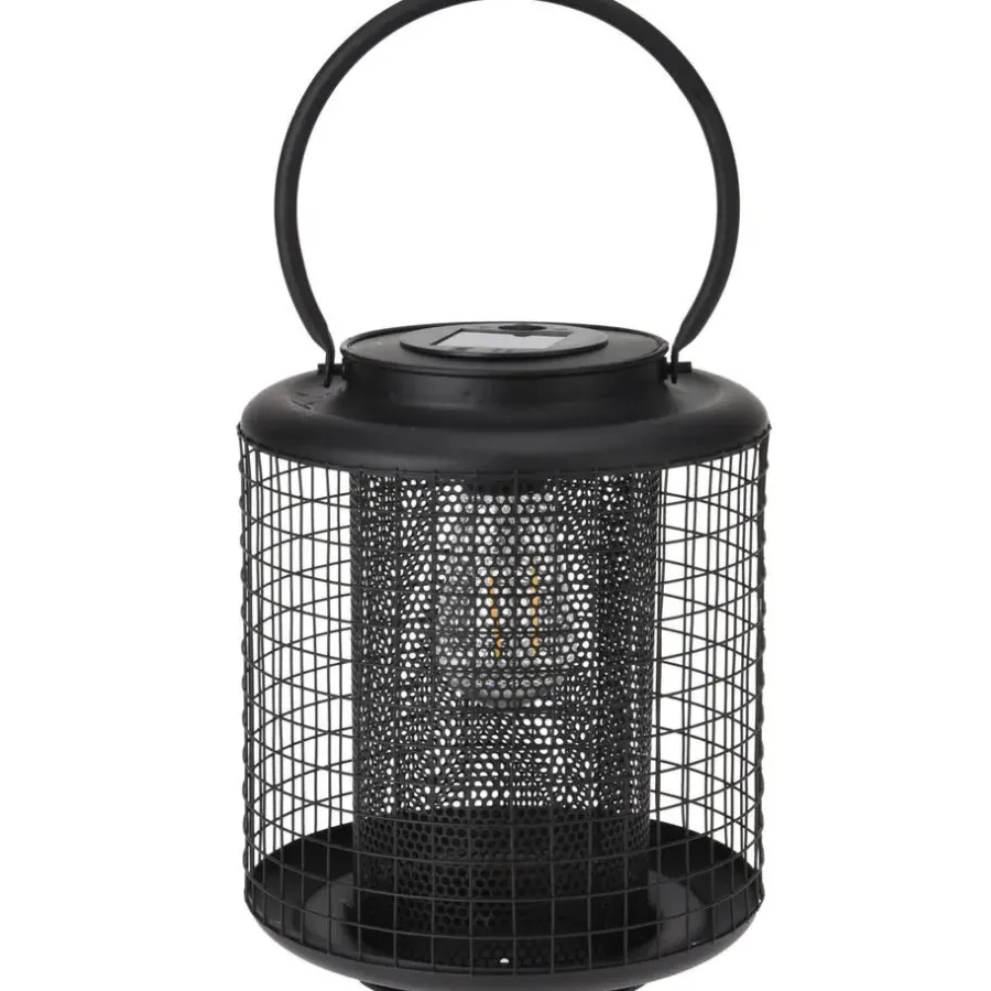 Excellent Houseware Lantaarn - solar - LED - rond - zwart - 22 cm