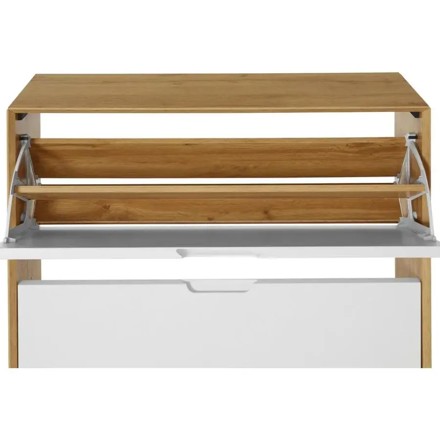 Schoenenkasten-Loft24 Ezra - Schoenenkast met 2 kleppen in eiken / witte spaanplaat