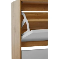 Schoenenkasten-Loft24 Ezra - Schoenenkast met 2 kleppen in eiken / witte spaanplaat