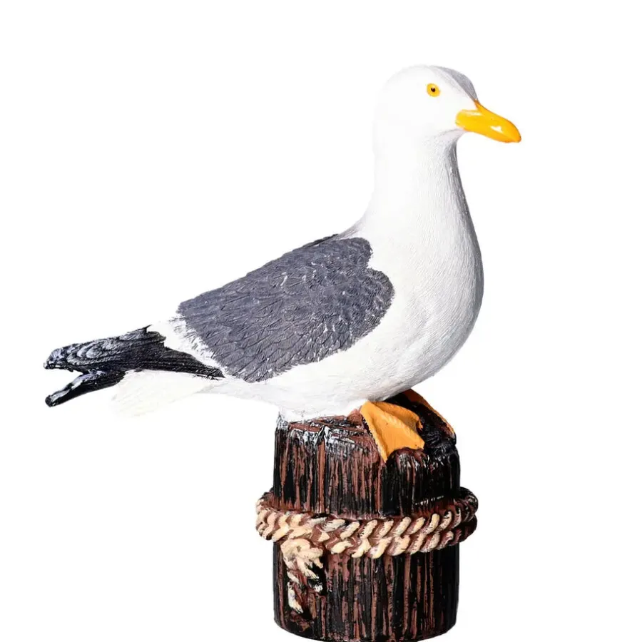 Tuindecoratie-Farmwood Animals Farmwood Meeuw op 1 paal - vogel tuin beeldje - buiten - 18x8x20cm