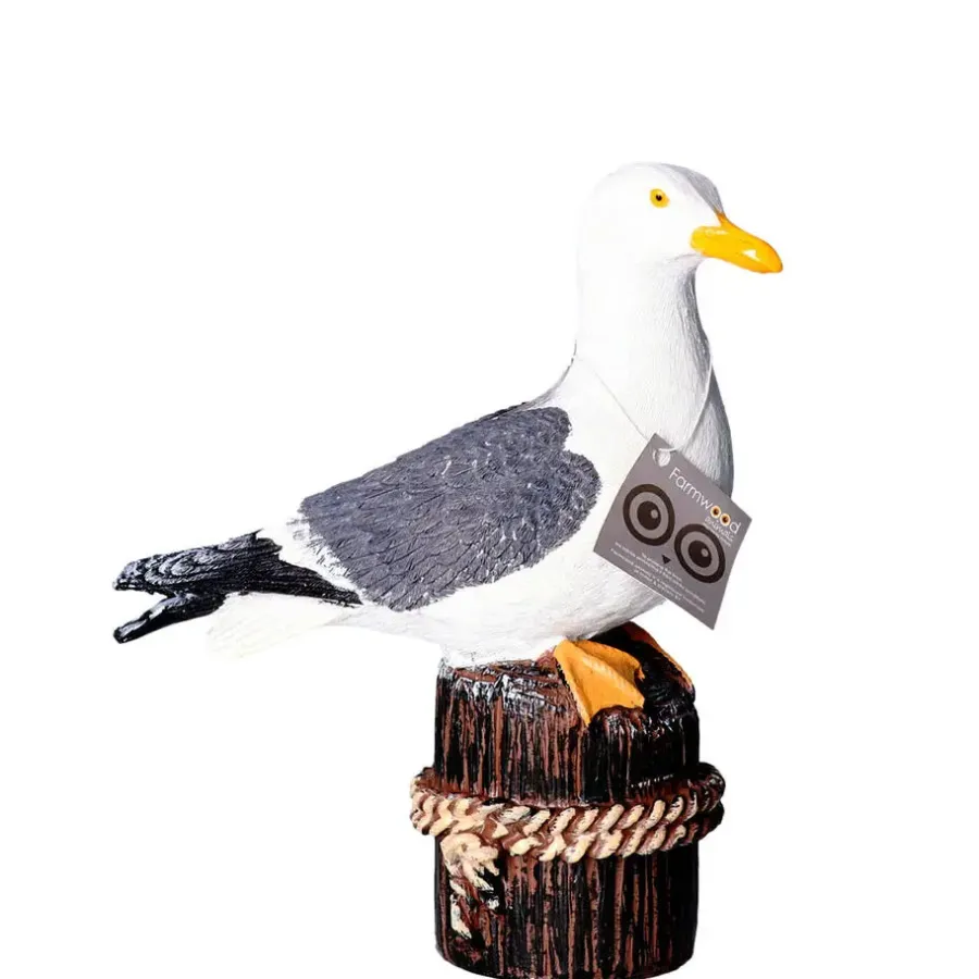 Tuindecoratie-Farmwood Animals Farmwood Meeuw op 1 paal - vogel tuin beeldje - buiten - 18x8x20cm