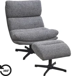 Leen Bakker Fauteuil Bobbi incl. hocker - antraciet
