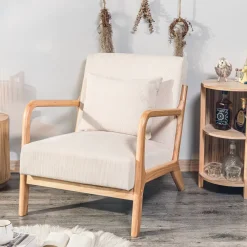 Nordlys Fauteuil van massief hout en beige stof