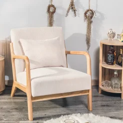 Nordlys Fauteuil van massief hout en beige stof