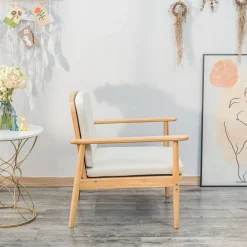 Nordlys Fauteuil van massief hout en beige stof
