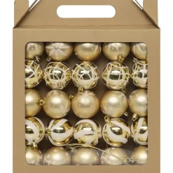 Kerstballen|Kerstdecoratie-Feeric lights & Christmas Feeric Christmas gedecoreerde kerstballen -25x - 6cm - goud