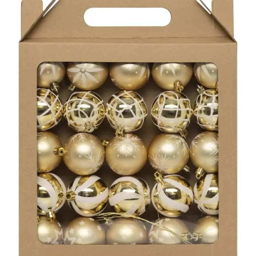 Kerstballen|Kerstdecoratie-Feeric lights & Christmas Feeric Christmas gedecoreerde kerstballen -25x - 6cm - goud