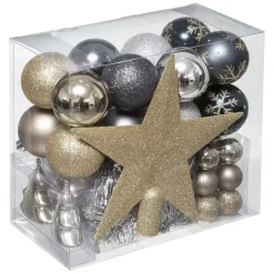 Kerstballen|Kerstdecoratie-Feeric lights & Christmas Feeric Christmas Kerstballen - 43x- piek - champagne/blauw/grijs - 3-6 cm - kuns