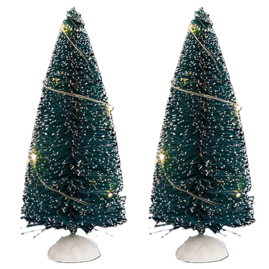 Feeric lights & Christmas Feeric Christmas Kerstdorp mini boompjes - 2x - 15 cm - verlicht
