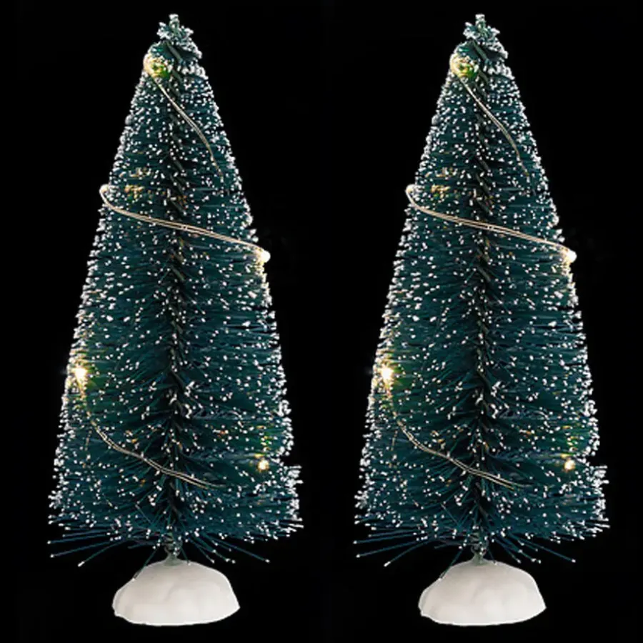 Feeric lights & Christmas Feeric Christmas Kerstdorp mini boompjes - 2x - 15 cm - verlicht