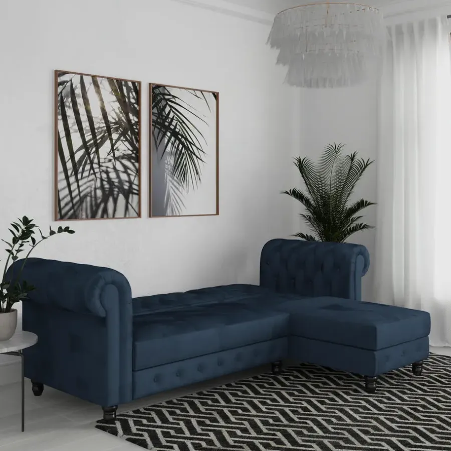 Dorel Home Felix - 3-zits slaapbank in blauw fluweel
