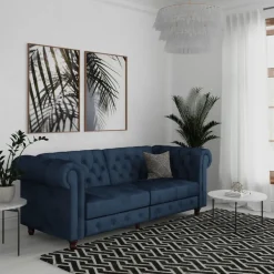 Dorel Home Felix - 3-zits slaapbank in blauw fluweel