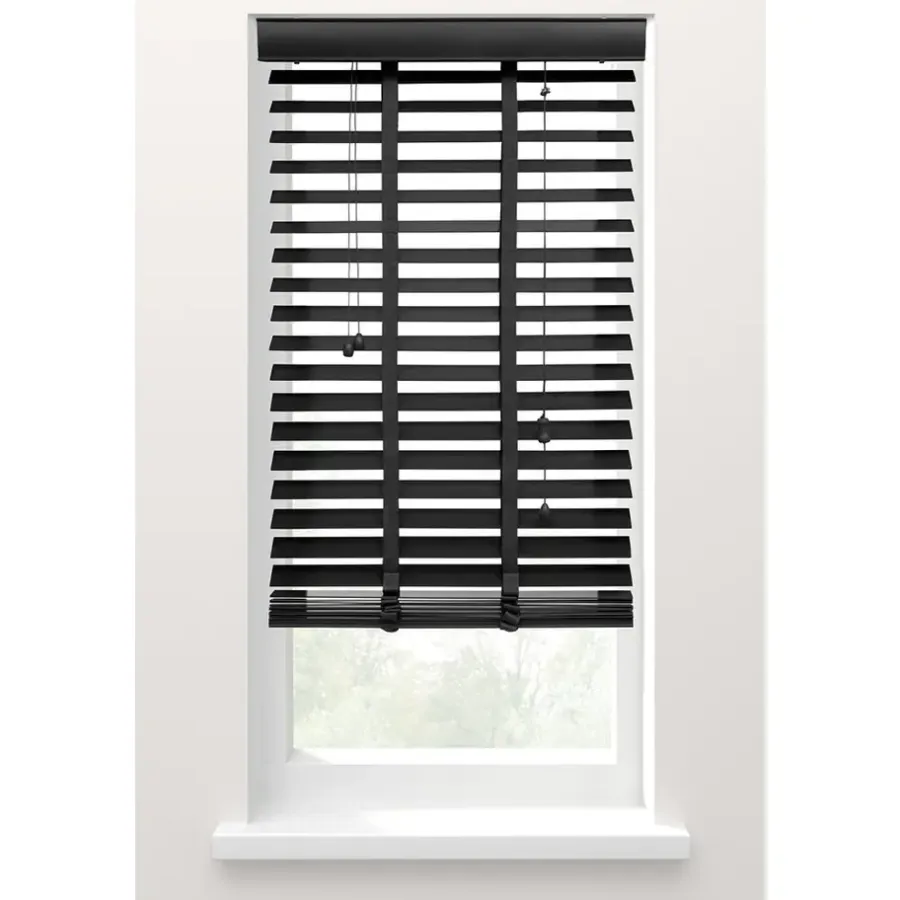 Houten Jaloezieën Kant En Klaar-Fenstr jaloezie hout 50 mm zwart - 60x130 cm