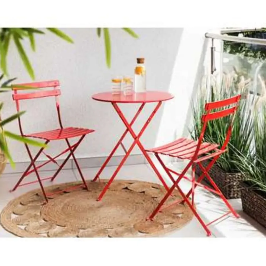 Bistro- & Balkonsets-Beliani FIORI - Bistroset voor 2 - Rood - Staal