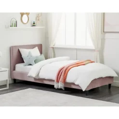 1-Persoons Bedden-Beliani FITOU - Eenpersoonsbed - Lichtroze - 90 x 200 cm - Fluweel