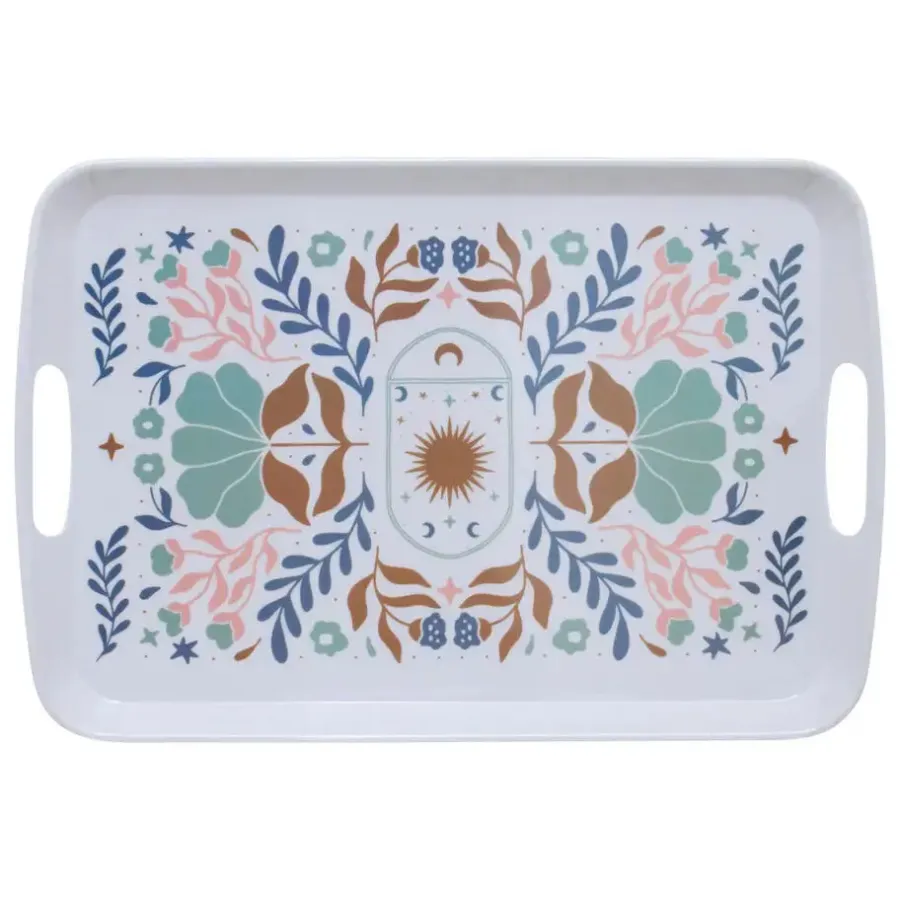 5five Design dienblad van melamine - 39 x 26 cm - flowers print wit