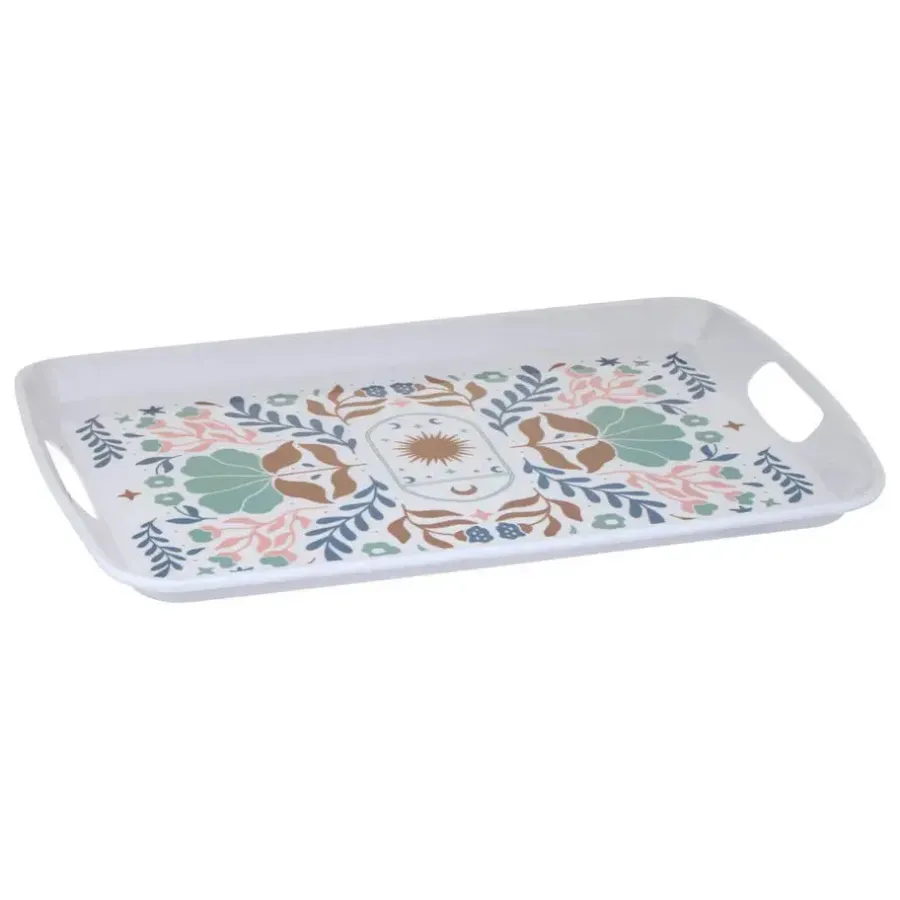 5five Design dienblad van melamine - 39 x 26 cm - flowers print wit