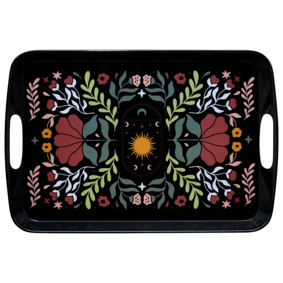 5five Design dienblad van melamine - 39 x 26 cm - flowers print zwart