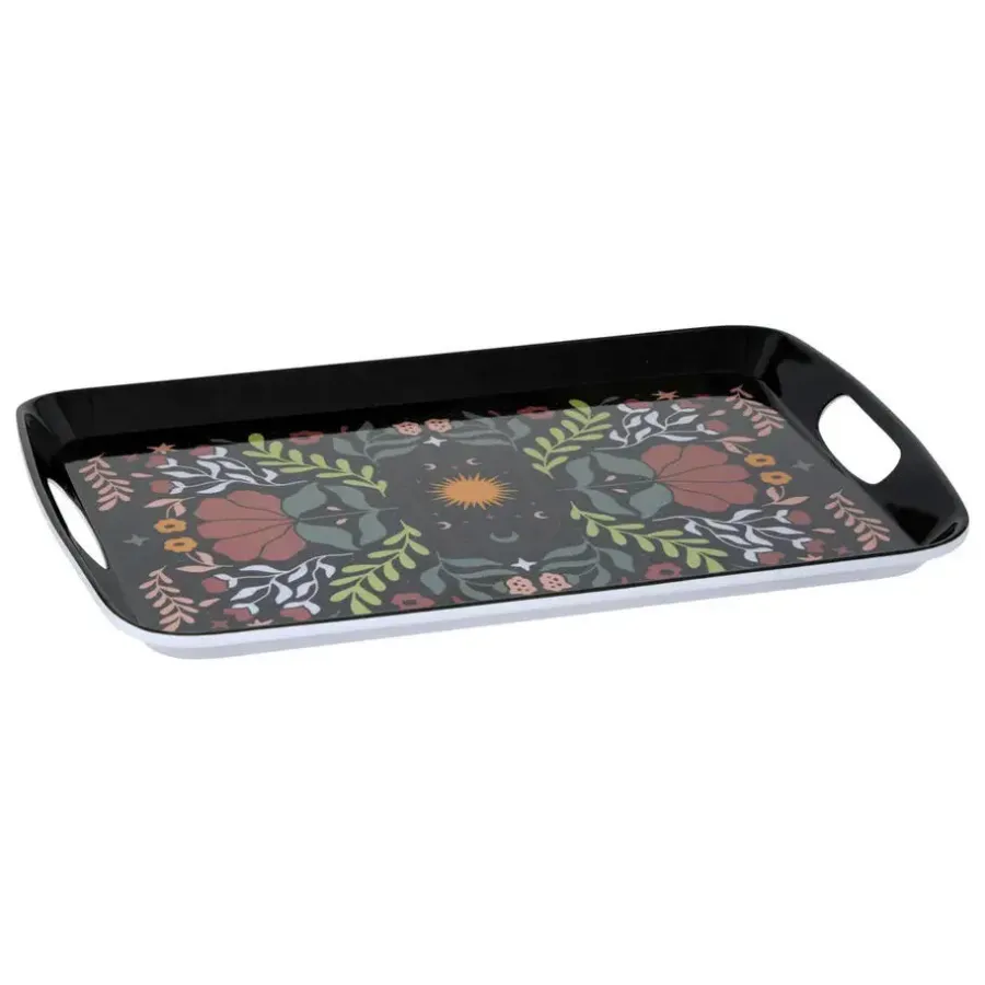5five Design dienblad van melamine - 39 x 26 cm - flowers print zwart
