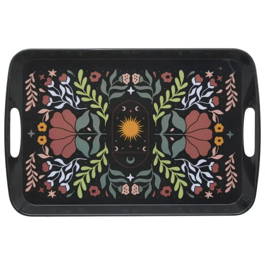 Dienbladen-5five Design dienblad van melamine - 47 x 30 cm - flowers print zwart
