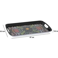 Dienbladen-5five Design dienblad van melamine - 47 x 30 cm - flowers print zwart