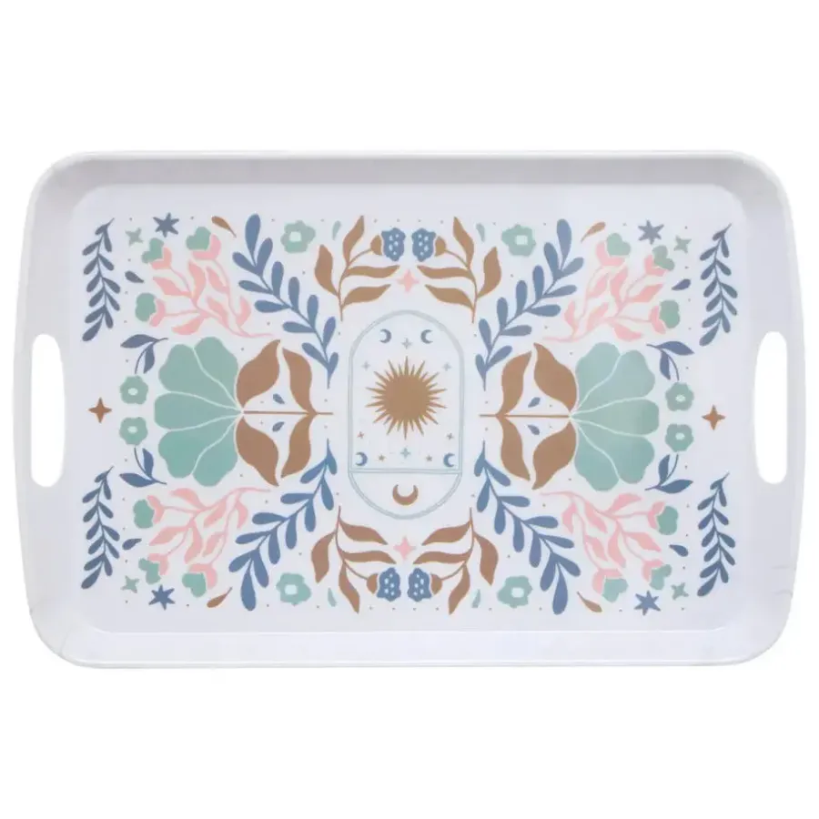 Dienbladen-5five Design dienblad van melamine - 47 x 30 cm - flowers print wit