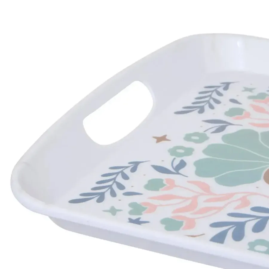 Dienbladen-5five Design dienblad van melamine - 47 x 30 cm - flowers print wit