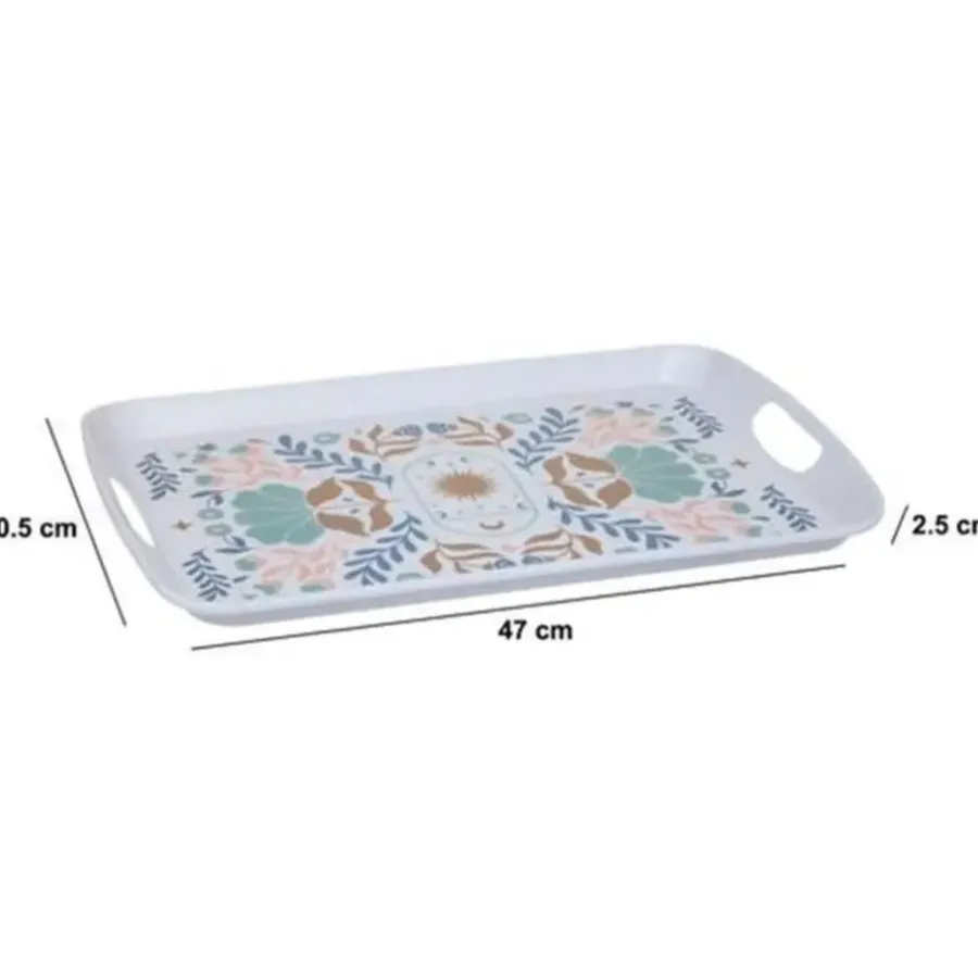 Dienbladen-5five Design dienblad van melamine - 47 x 30 cm - flowers print wit
