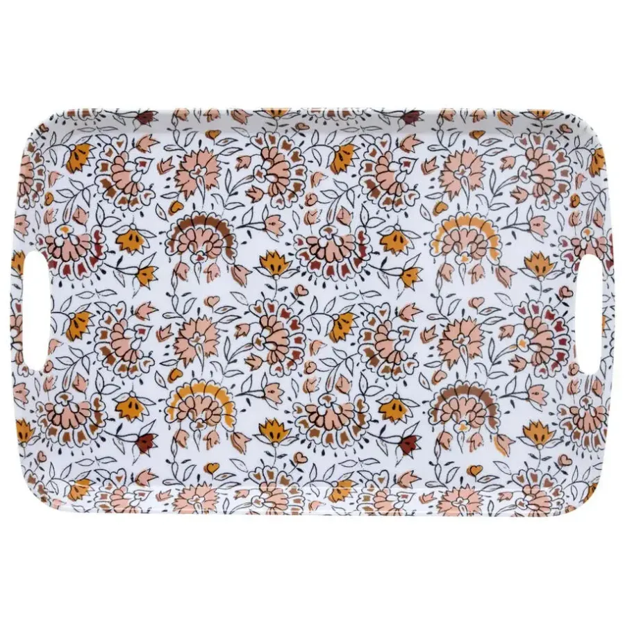 Dienbladen-5five Design dienblad van melamine - 39 x 26 cm - flowers print wit