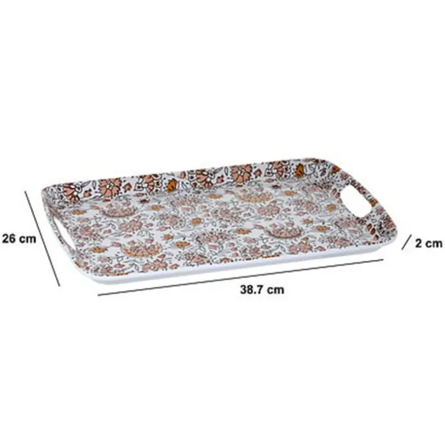 Dienbladen-5five Design dienblad van melamine - 39 x 26 cm - flowers print wit