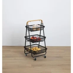 Trolleys-5five Keuken/badkamer opberg trolley - 3 laags - zwart