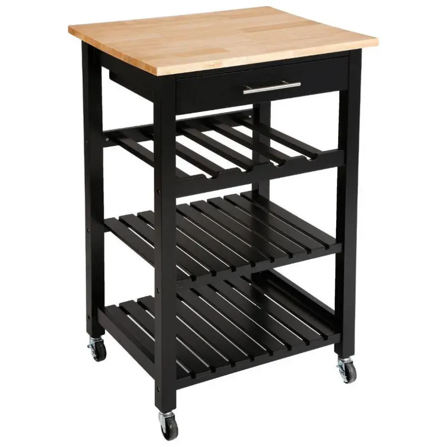 Trolleys-5five Keukentrolley - met lade - zwart/bruin - 87 x 58 x 48 cm