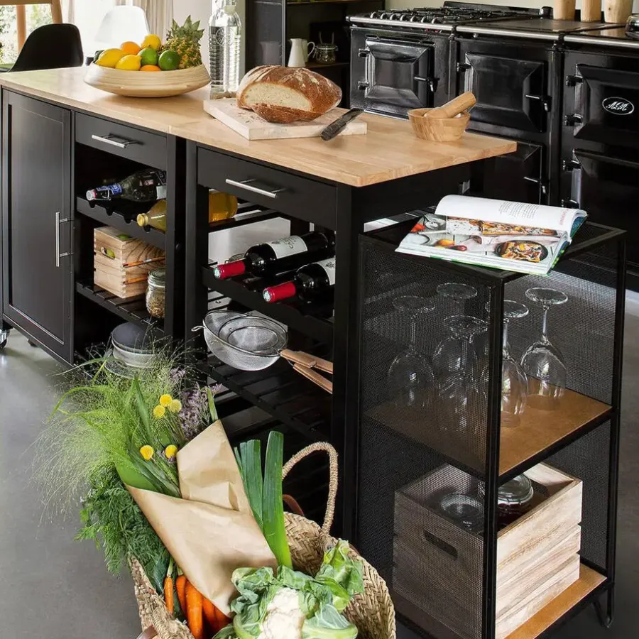 Trolleys-5five Keukentrolley - met lade - zwart/bruin - 87 x 58 x 48 cm