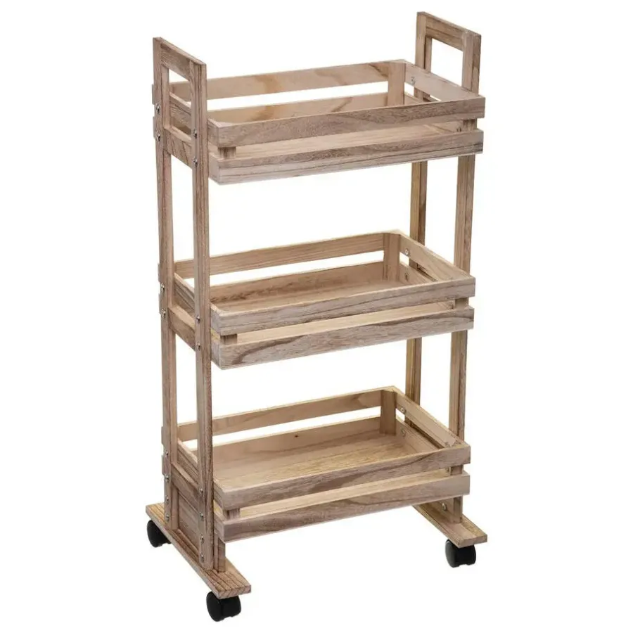 5five Keukentrolley/kast - bruin - hout - 82 x 42 x 30 cm - 3 niveaus - fruitkis