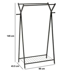 5five Kledingrek met dubbele stang - rvs - zwart - 98x42x145 cm