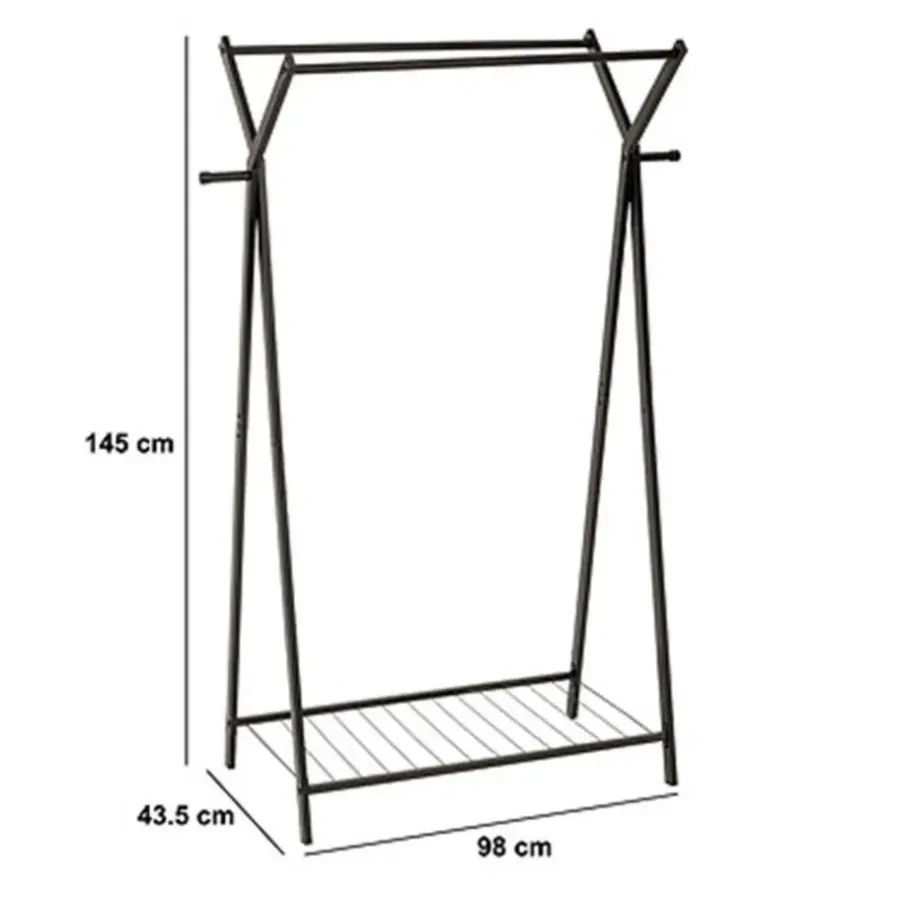 5five Kledingrek met dubbele stang - rvs - zwart - 98x42x145 cm