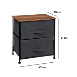 Ladekasten|Ladekasten-5five Opbergkast - 2x mand - 42x30x51cm - hout/stof donkergrijs