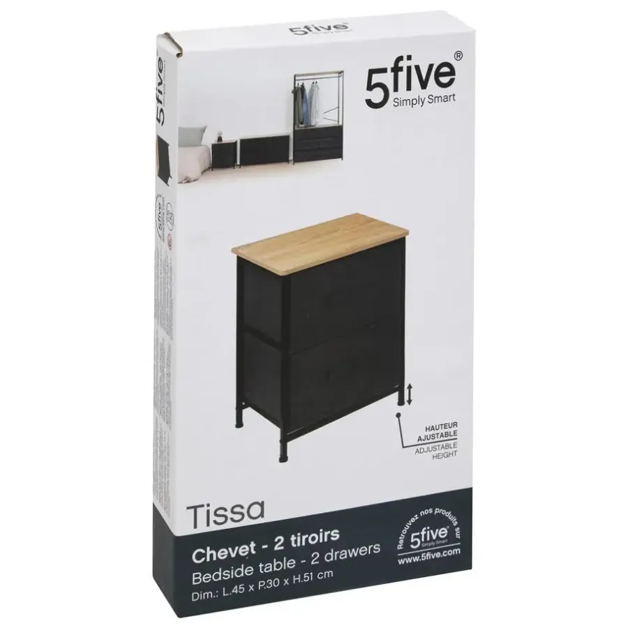 Ladekasten|Ladekasten-5five Opbergkast - 2x mand - 42x30x51cm - hout/stof donkergrijs