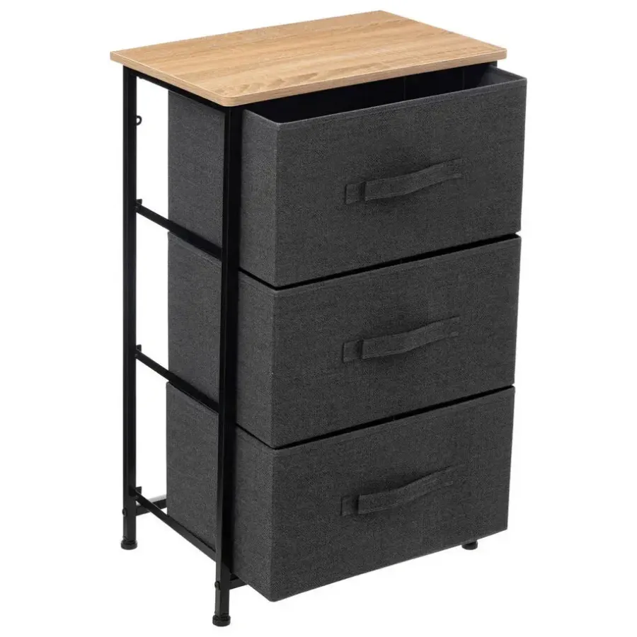 5five Opbergkast - 3x mand - 43x30x73cm - hout/stof donkergrijs