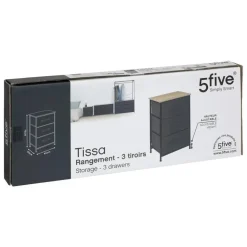 5five Opbergkast - 3x mand - 43x30x73cm - hout/stof donkergrijs