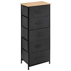 5five Opbergkast - 5x mand - 45x30x114cm - hout/stof donkergrijs