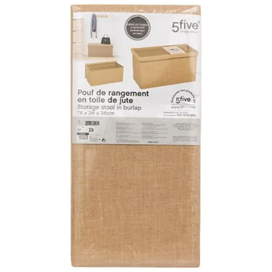 5five Poef/hocker - opbergbox - beige - PU/MDF - 38 x 76 cm