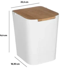 5five Five Prullenbak - 5 liter - bamboe - wit/lichtbruin - 24 x 19 cm