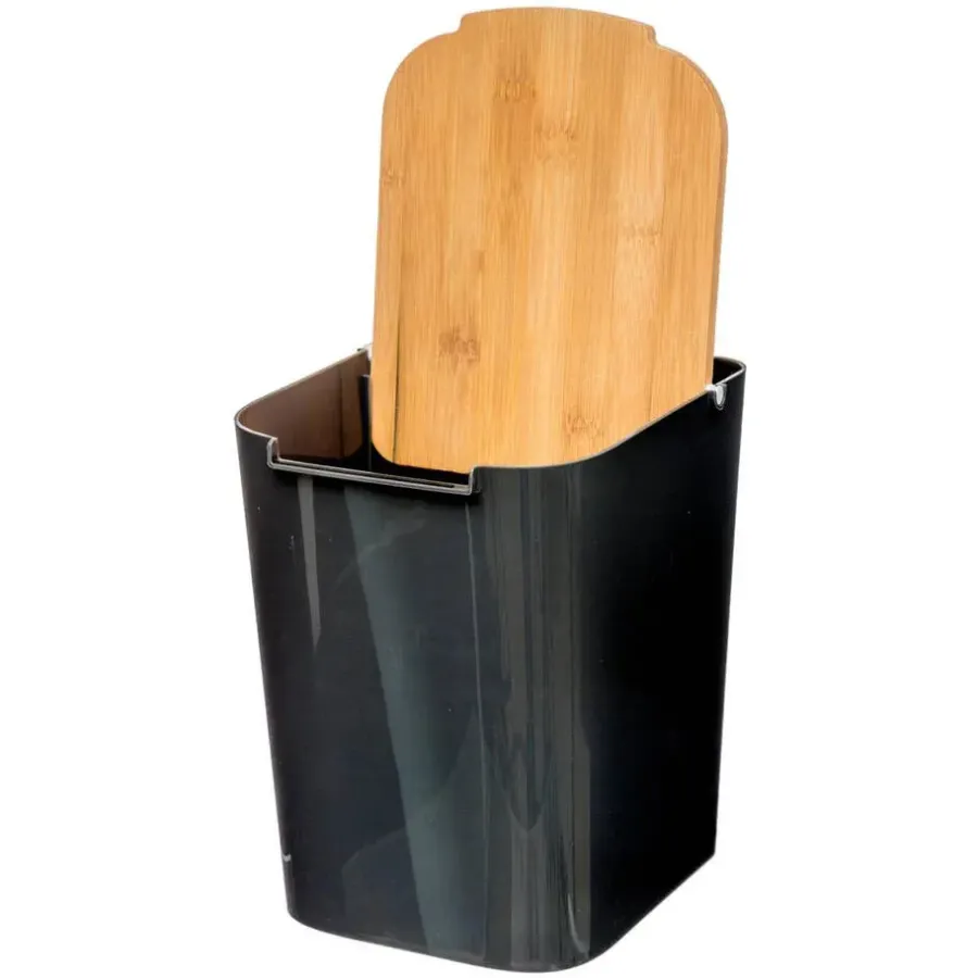 5five Five Prullenbak - 5 liter - bamboe - zwart/lichtbruin - 24 x 19 cm