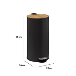5five Prullenbak/pedaalemmer Bamboe - zwart - 30L - 38 x 29 x 60 cm