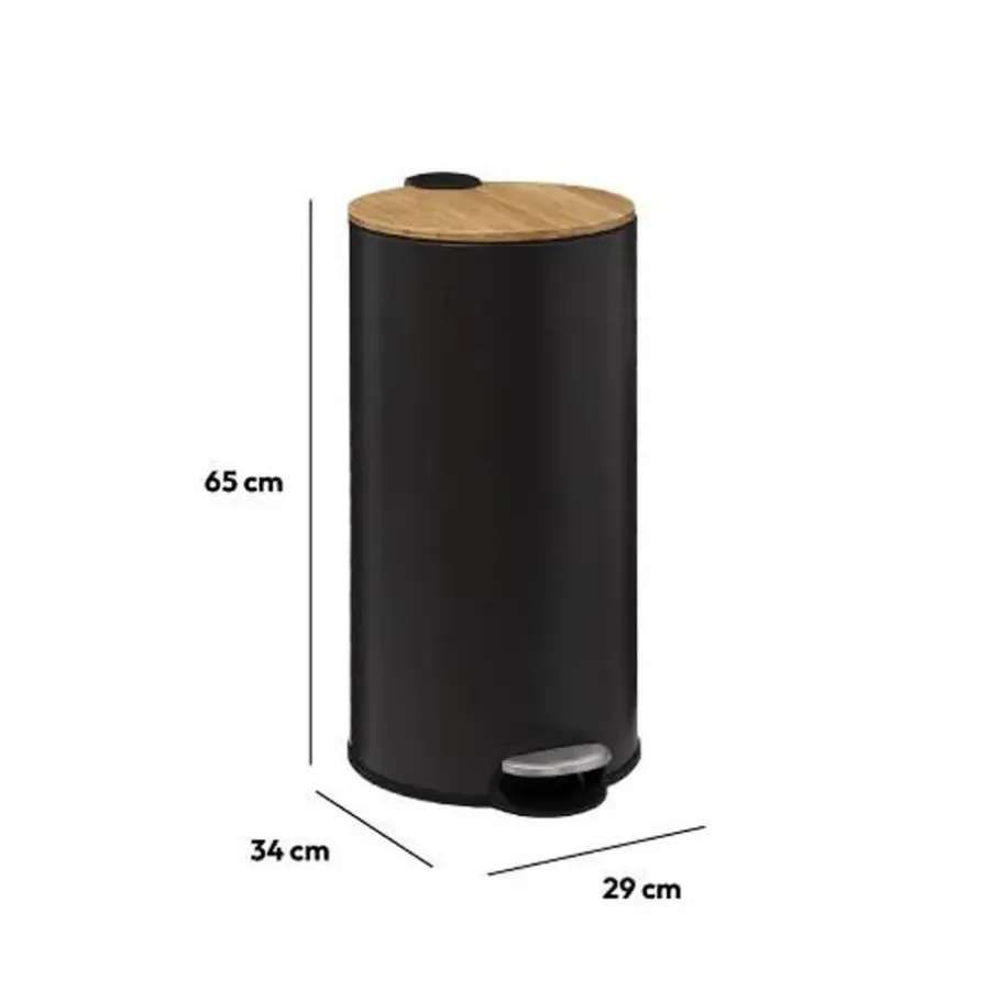 5five Prullenbak/pedaalemmer Bamboe - zwart - 30L - 38 x 29 x 60 cm