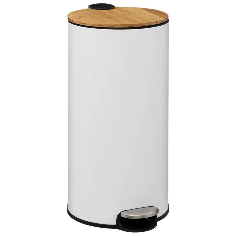 Prullenbakken-5five Prullenbak/pedaalemmer Bamboe - wit - 30L - 38 x 29 x 60 cm