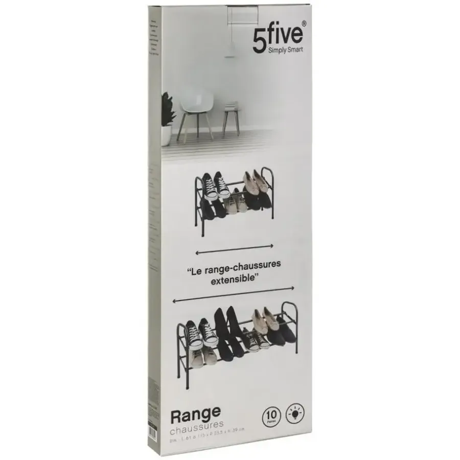 Kledingopbergers-5five Schoenenrek - uitschuifbaar - zwart - 6-10 paar - 61 x 39cm