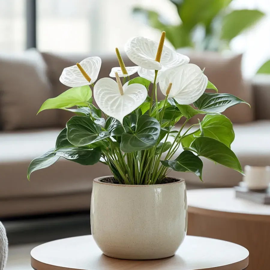Plant in a Box Flamingoplant - Anthurium 'Alpine White' - Hoogte 40-55cm - ø14cm