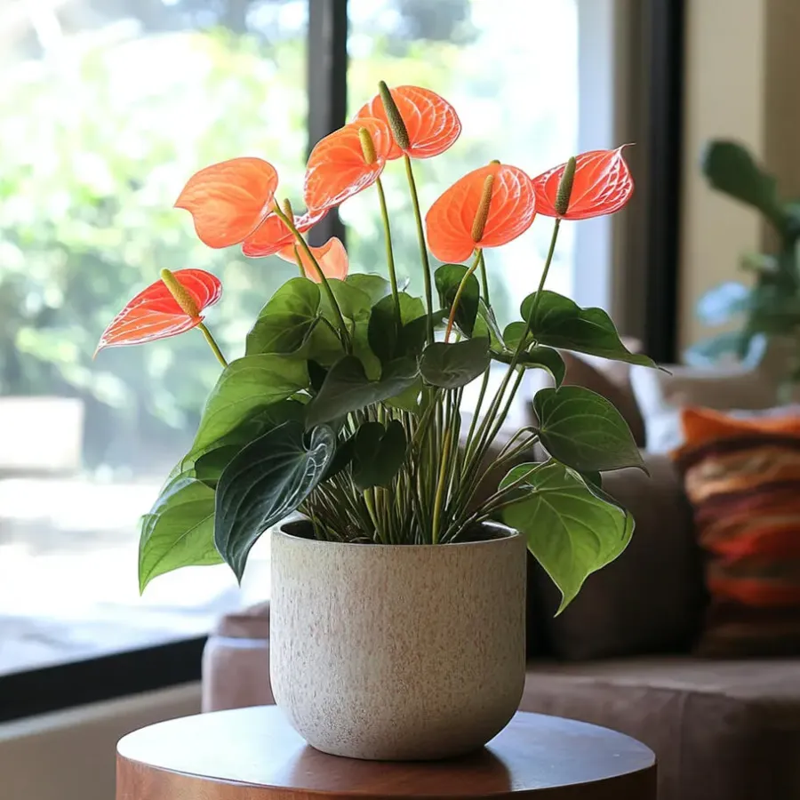 Plant in a Box Flamingoplant - Anthurium 'Madural Orange' - Hoogte 55-70cm - ø17cm